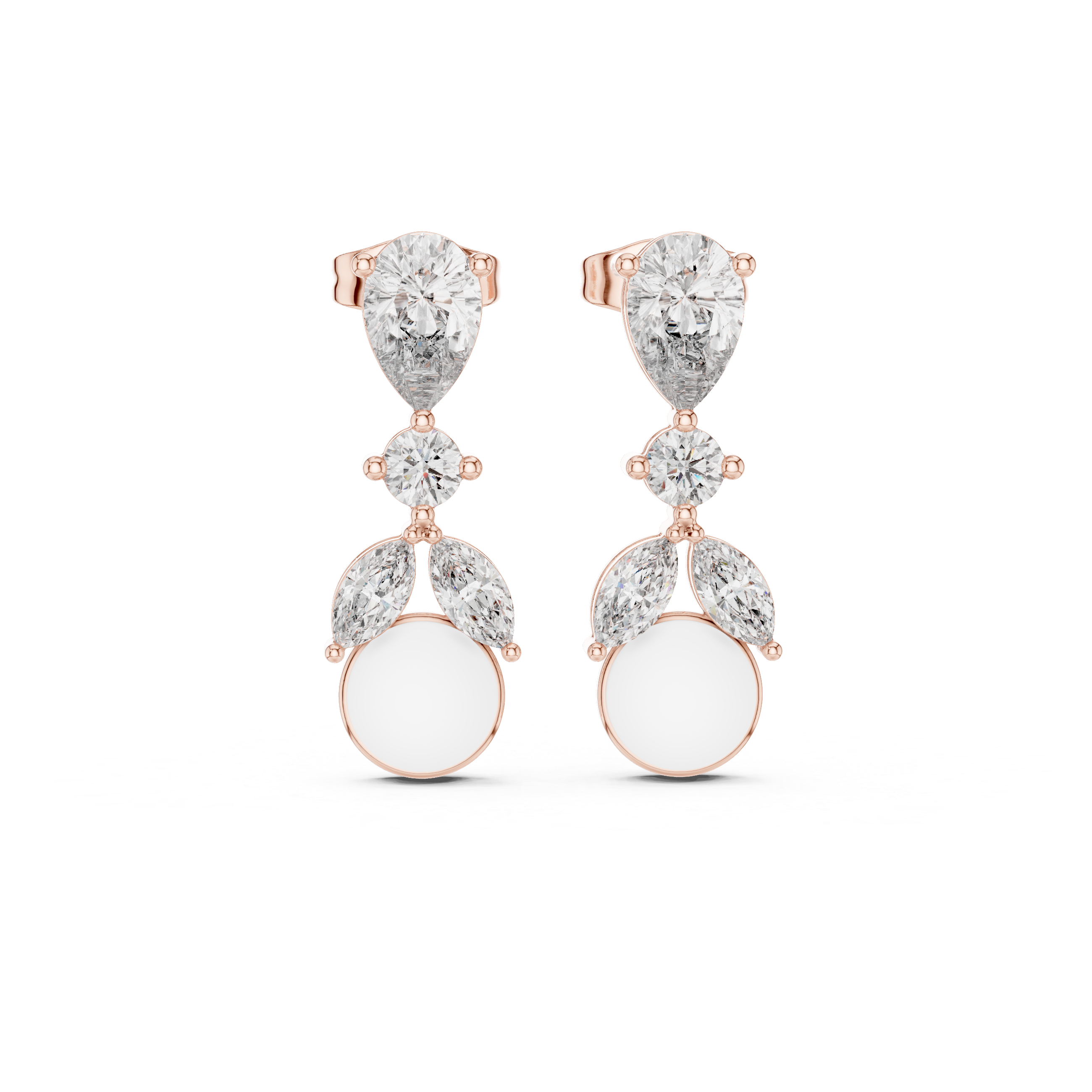 Pear round and marquise diamond drop earrings with circular accent