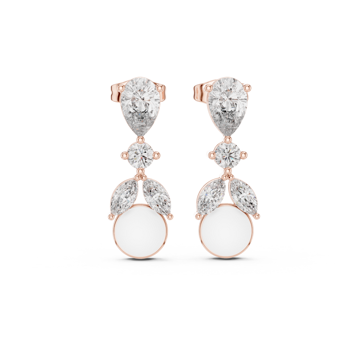 Pear round and marquise diamond drop earrings with circular accent
