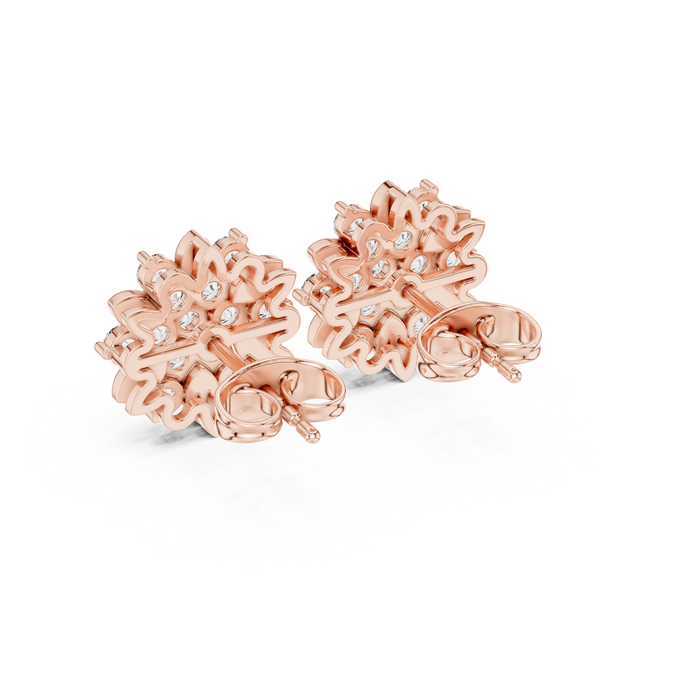 Elegant round diamond floral cluster stud earrings textured petal design