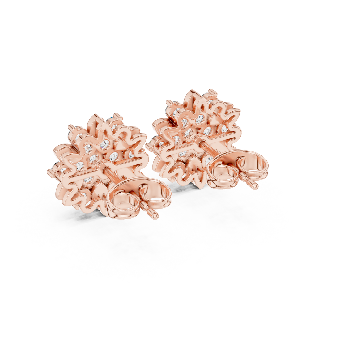 Elegant round diamond floral cluster stud earrings textured petal design
