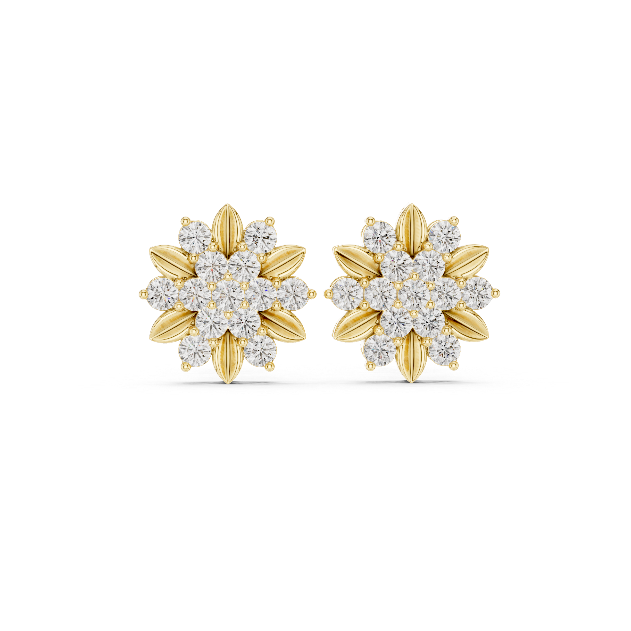 High shine round diamond floral cluster stud earrings elegant style