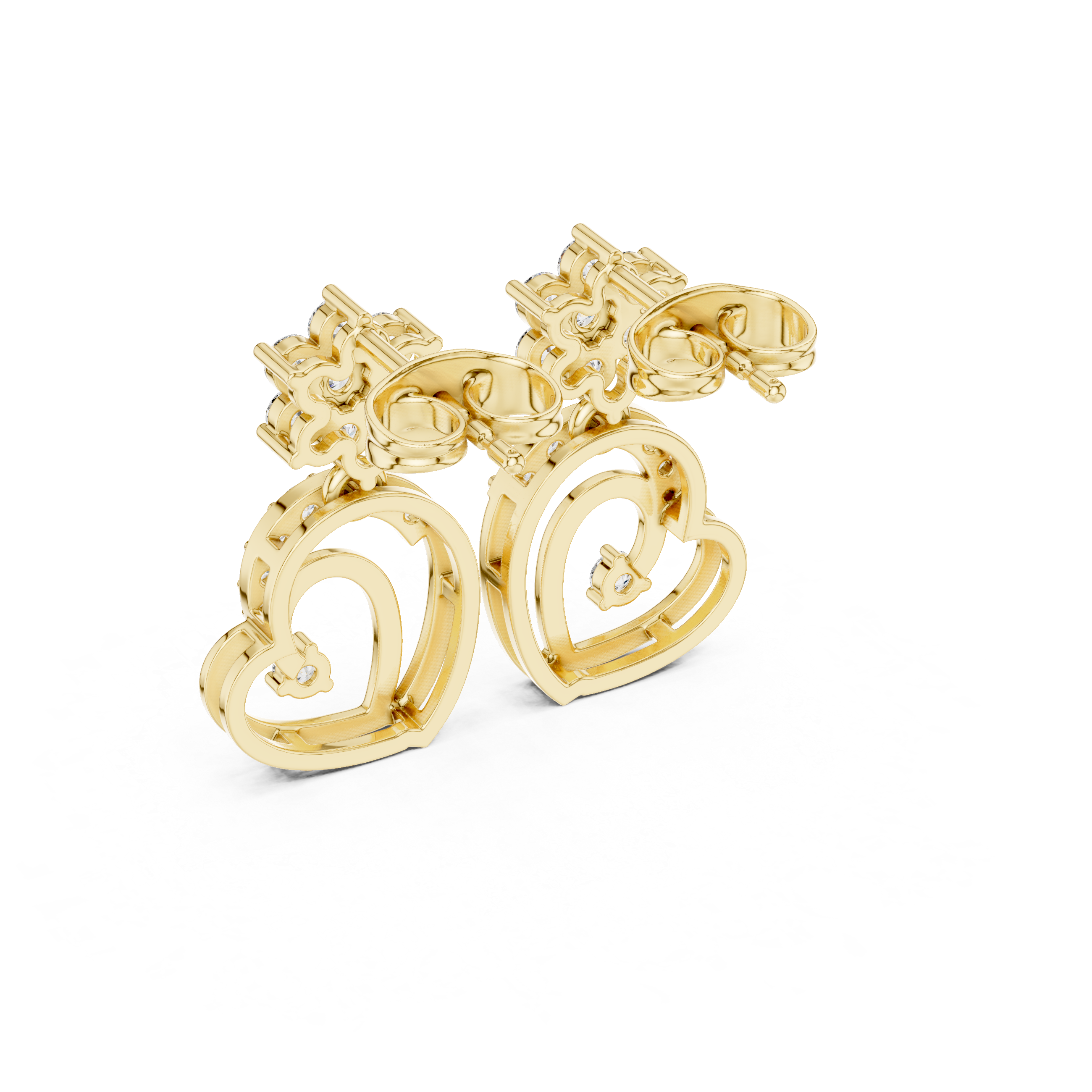 Round diamond floral and heart motif drop earrings romantic elegant style