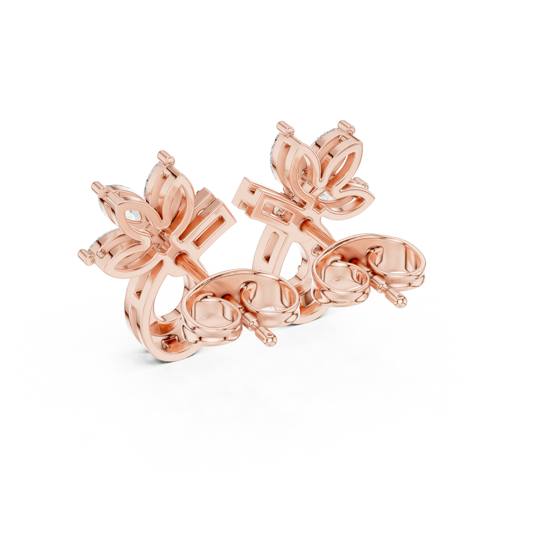 Elegant marquise and round diamond floral teardrop stud earrings design