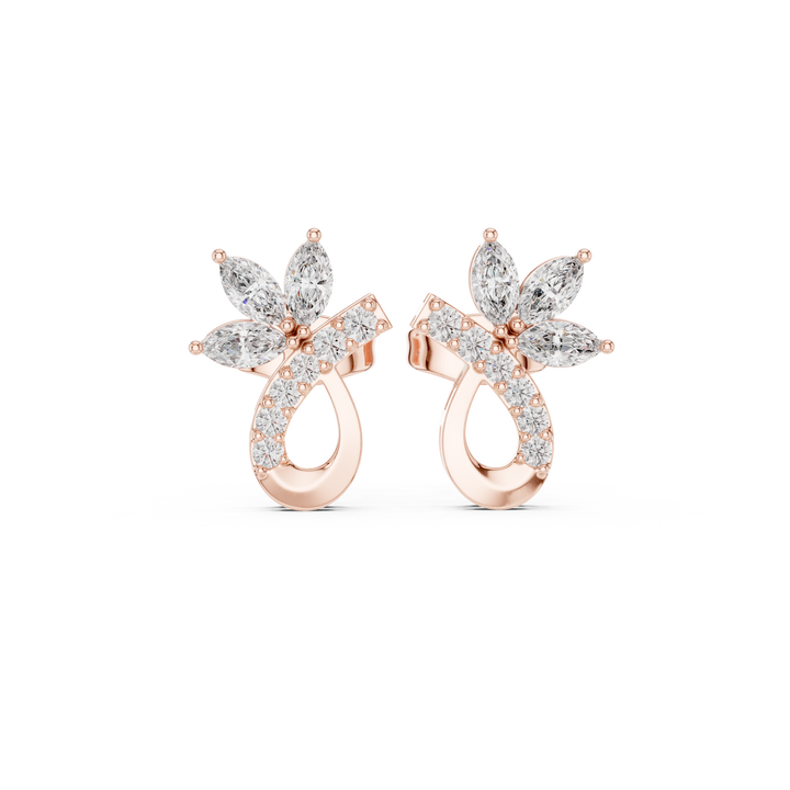 Marquise and round cut diamond floral teardrop stud earrings