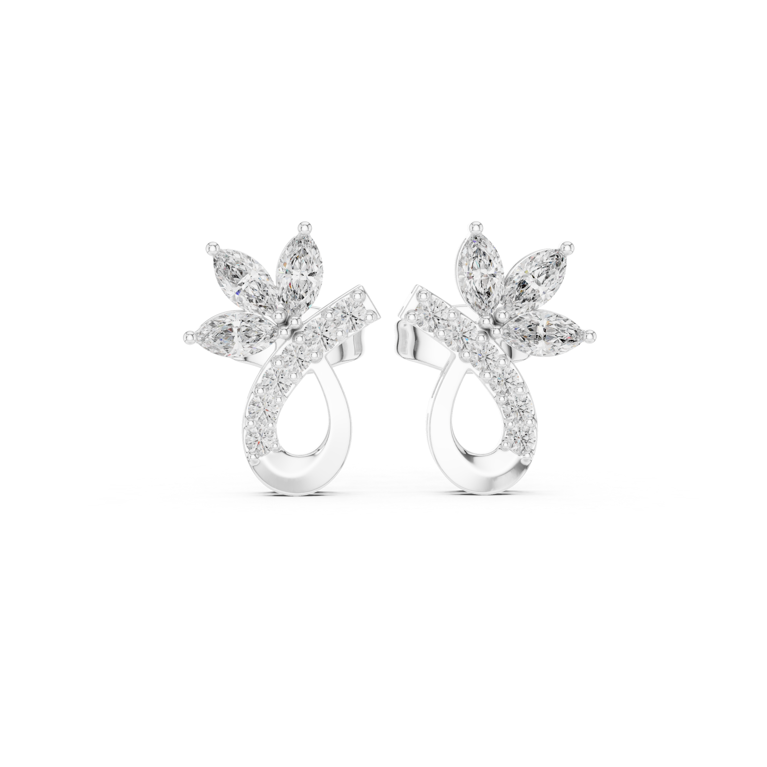 Fine jewelry marquise and round diamond floral teardrop stud earrings