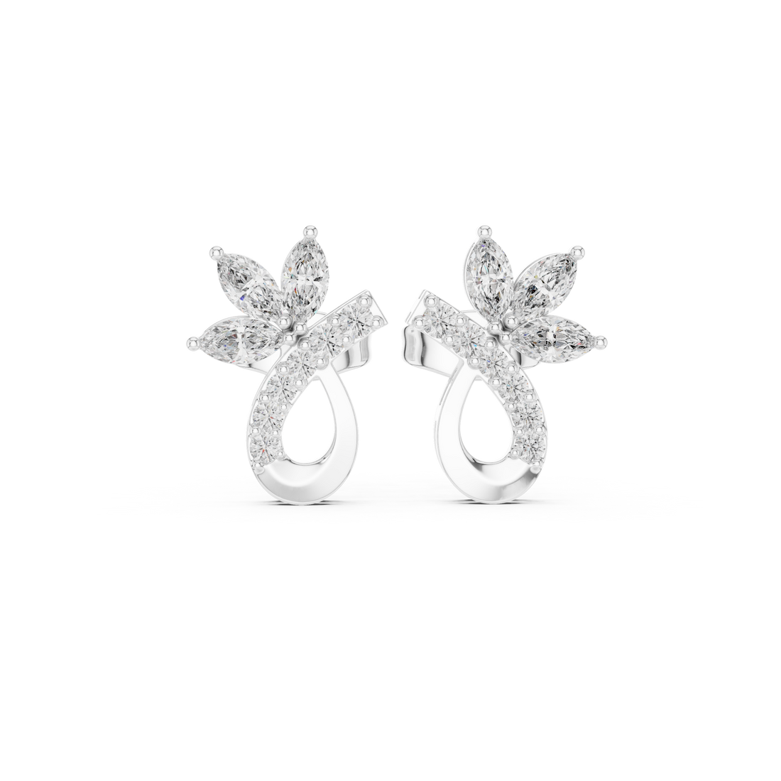 Fine jewelry marquise and round diamond floral teardrop stud earrings