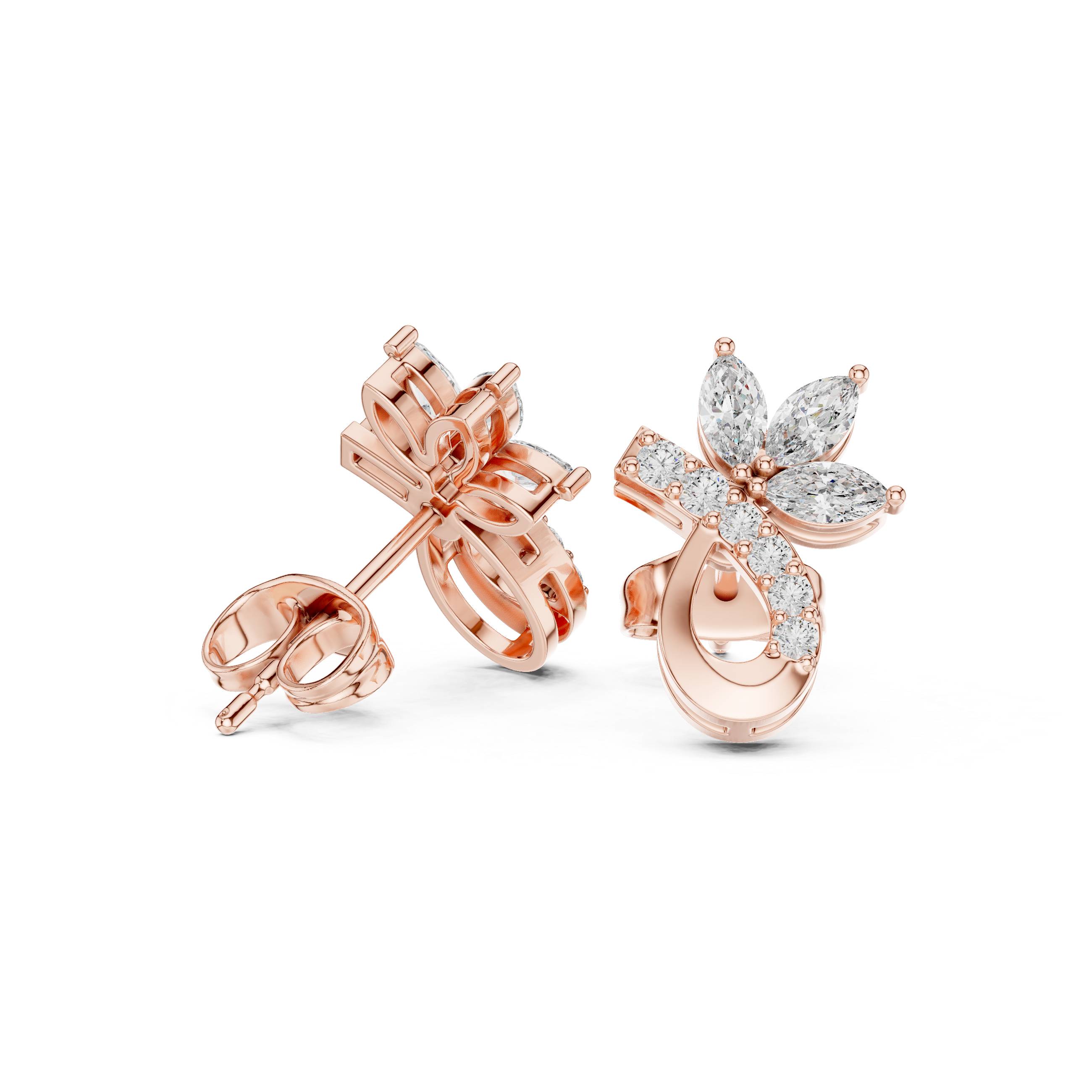 Timeless marquise and round diamond floral teardrop stud earrings classic look
