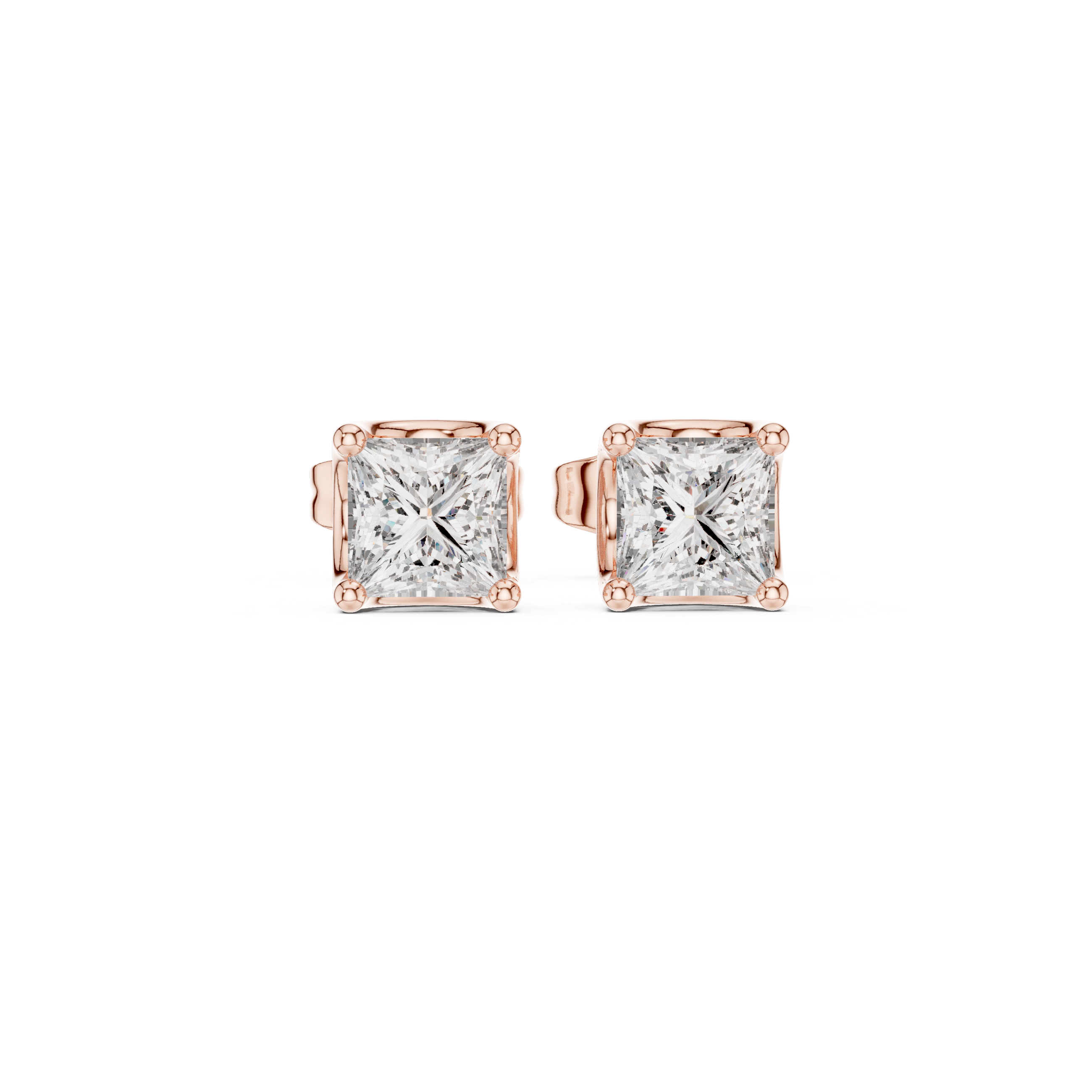 Princess cut diamond classic solitaire stud earrings