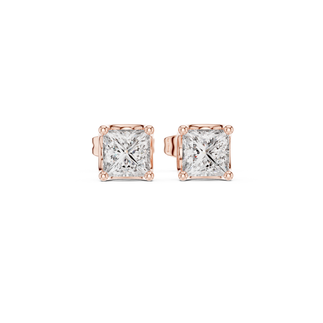 Princess cut diamond classic solitaire stud earrings