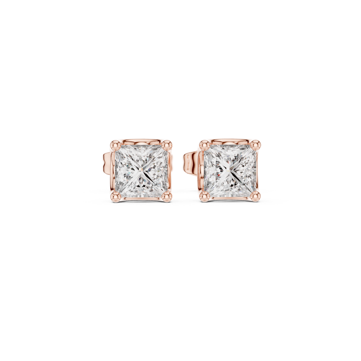 Princess cut diamond classic solitaire stud earrings