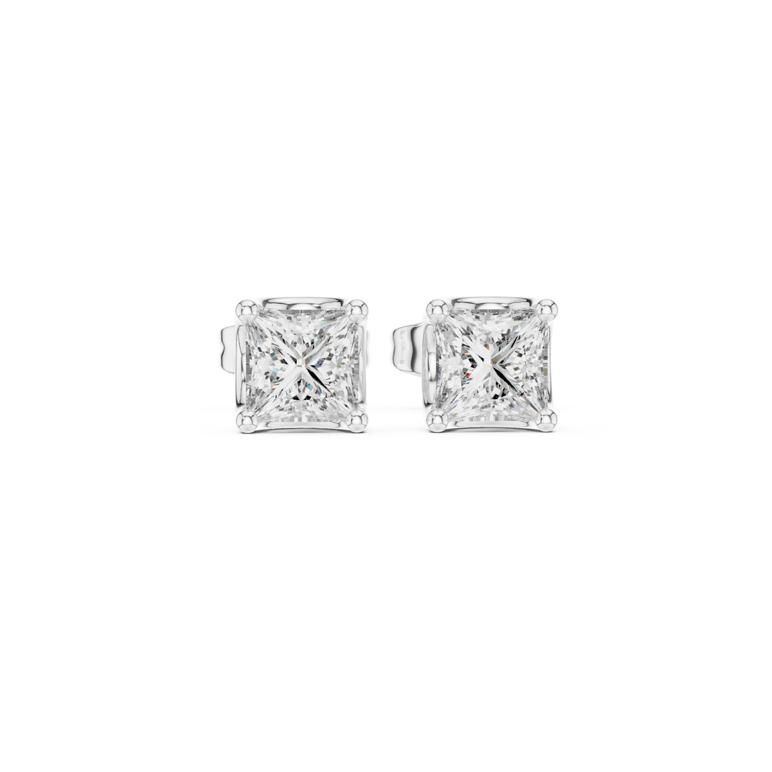 Fine jewelry princess cut diamond solitaire stud earrings