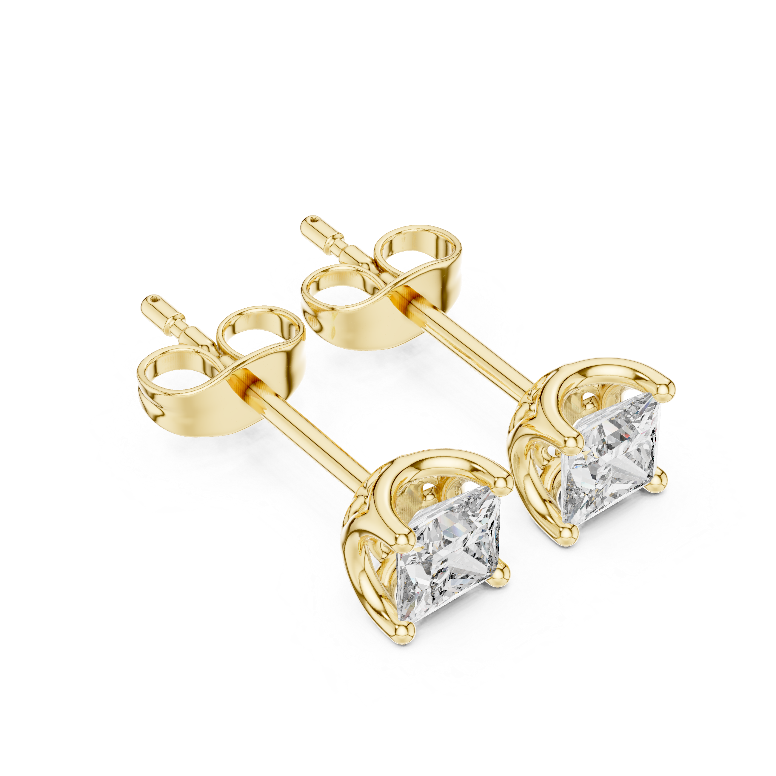 Brilliant princess cut diamond solitaire stud earrings shine detail
