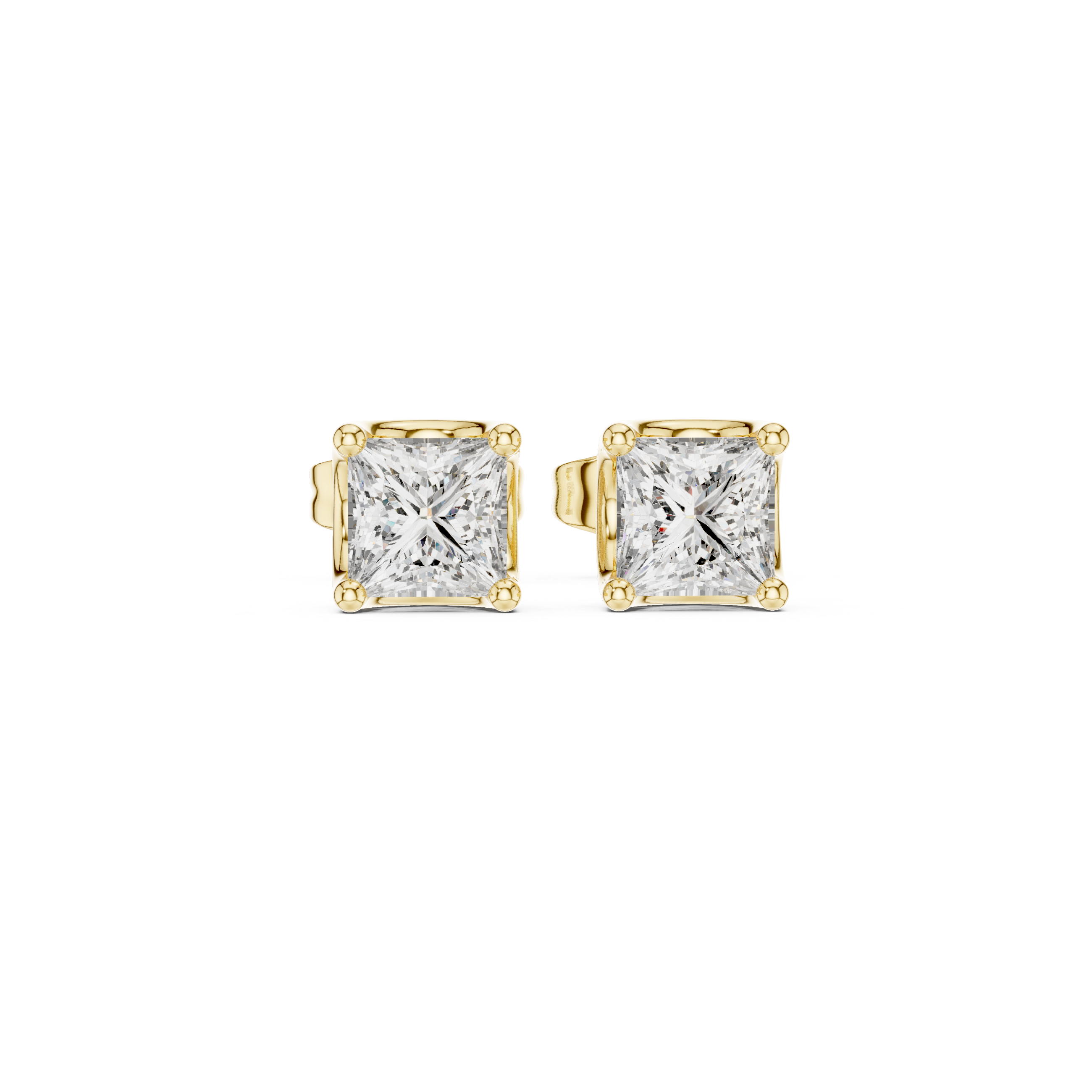 High shine princess cut diamond solitaire stud earrings elegant look