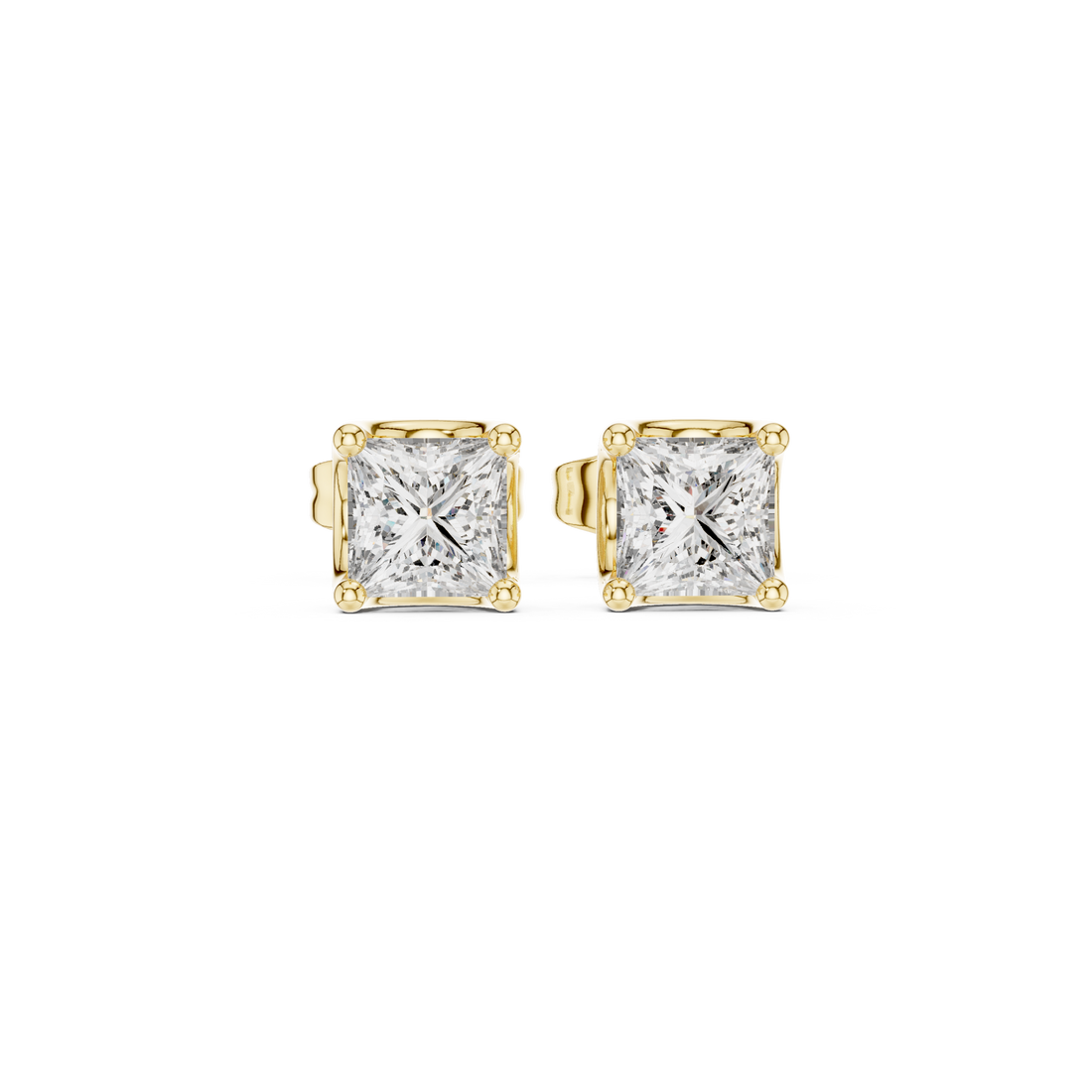 High shine princess cut diamond solitaire stud earrings elegant look