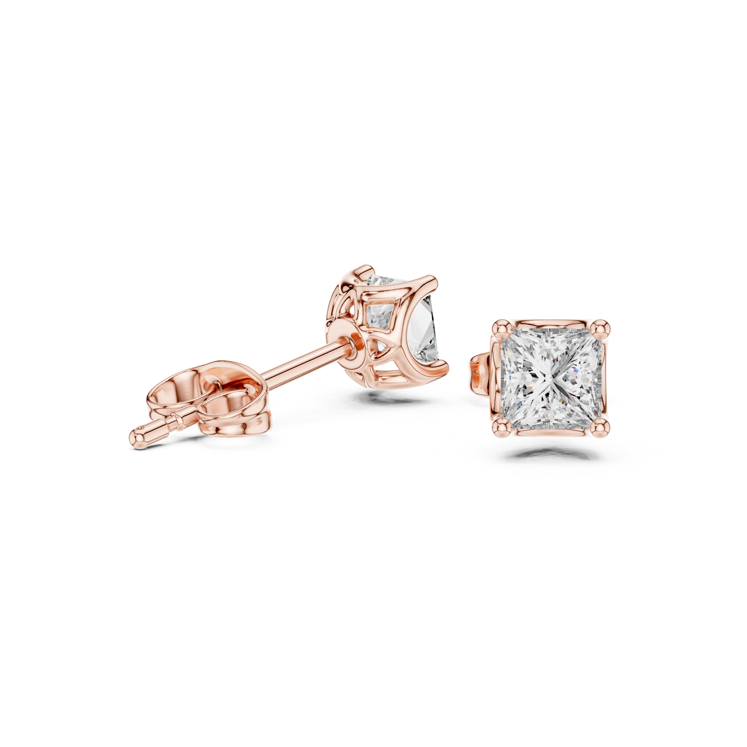 Timeless princess cut diamond solitaire stud earrings everyday wear