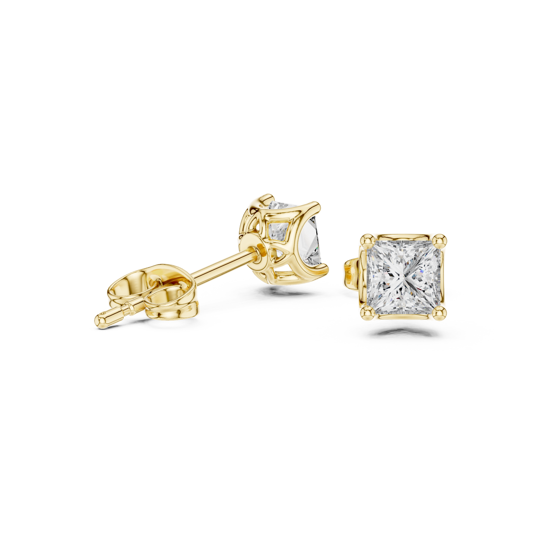 Premium princess cut diamond solitaire stud earrings modern design