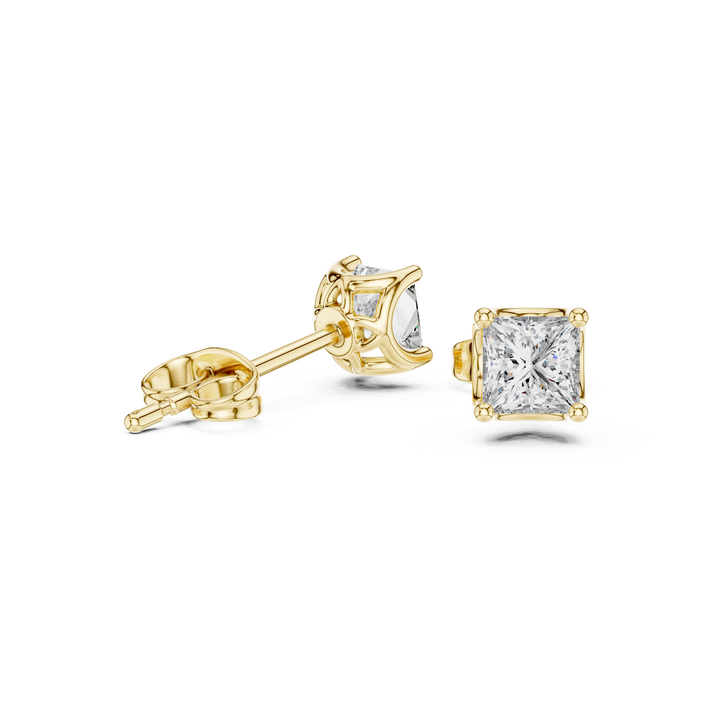 Premium princess cut diamond solitaire stud earrings modern design