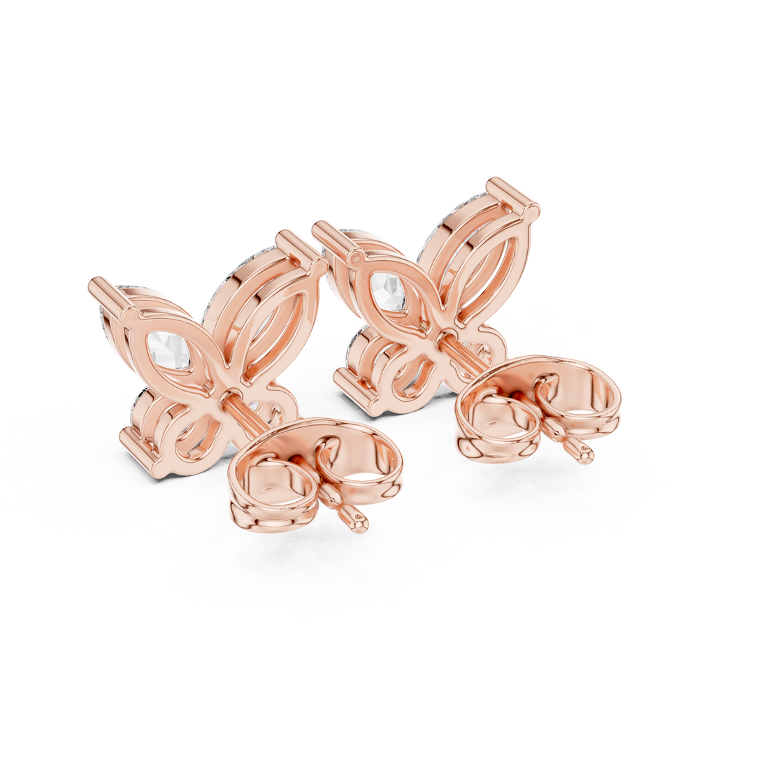 Elegant marquise and round diamond butterfly cluster stud earrings design