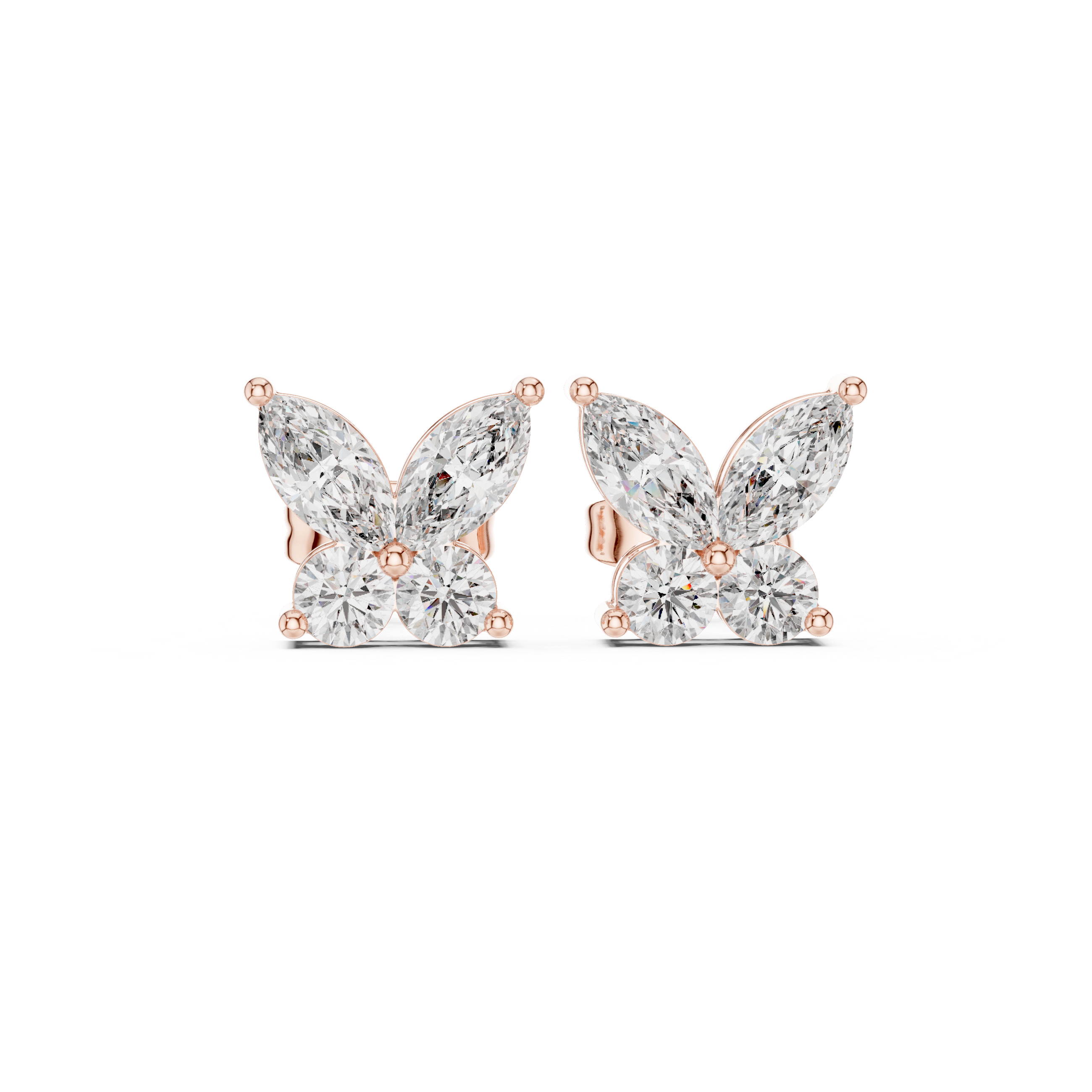 Marquise and round diamond butterfly cluster stud earrings