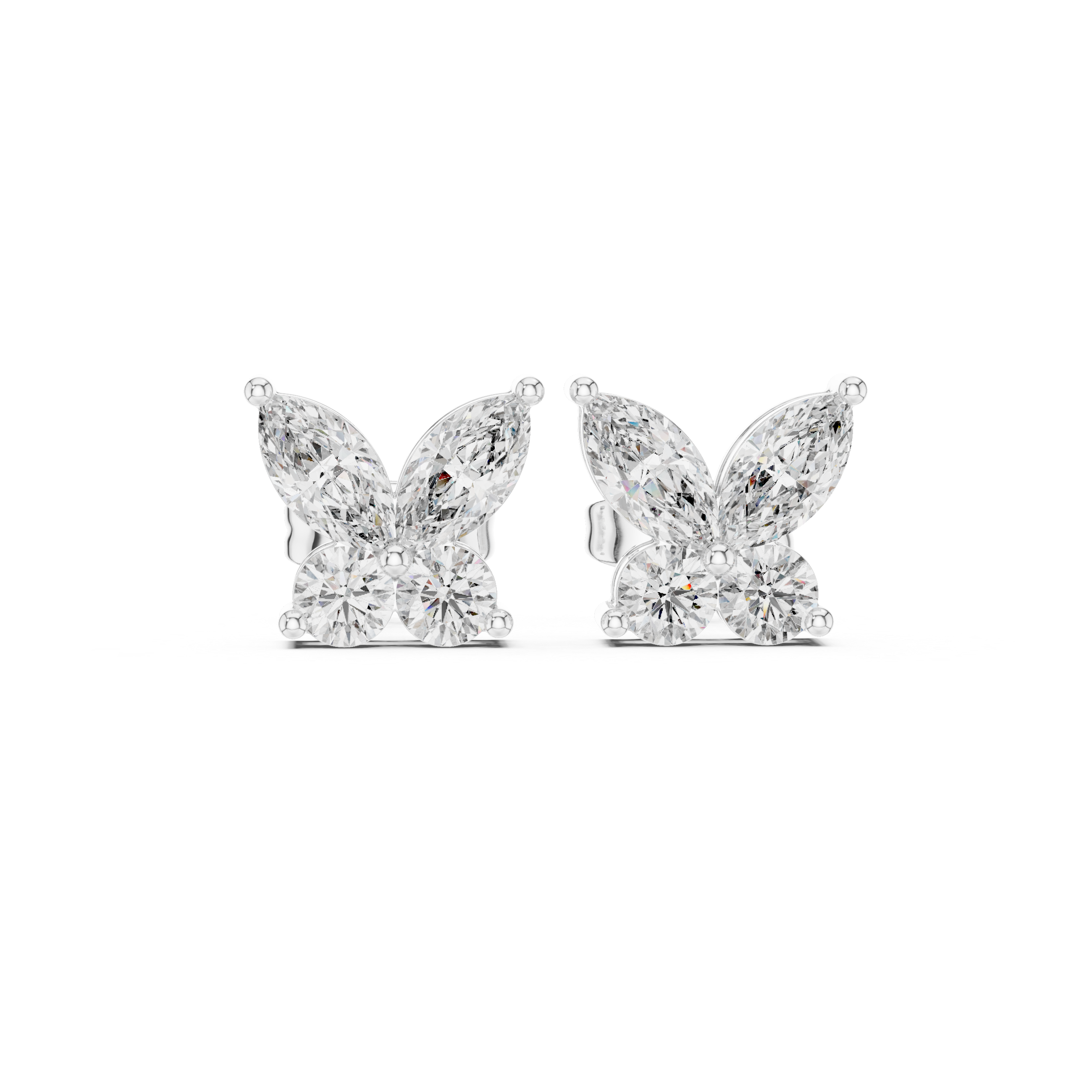 Fine jewelry marquise and round diamond butterfly cluster stud earrings