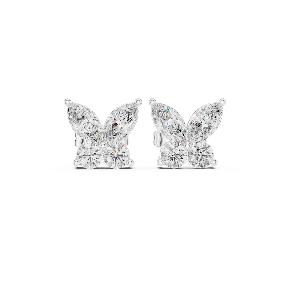 Fine jewelry marquise and round diamond butterfly cluster stud earrings