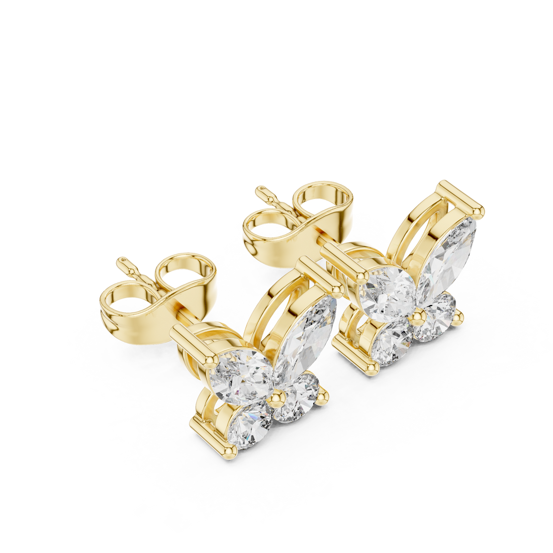 Brilliant marquise and round diamond butterfly earrings shine detail