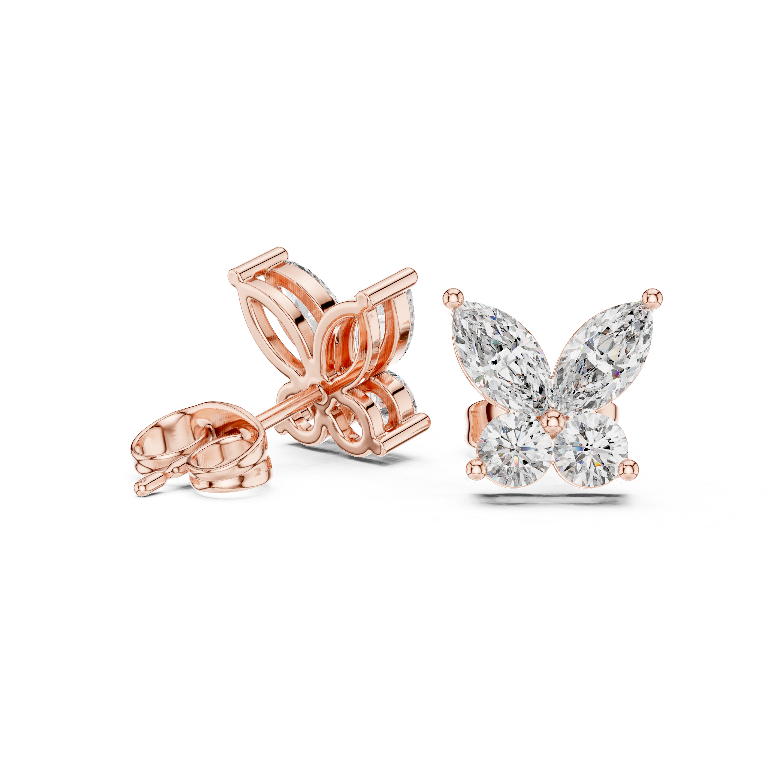 Timeless marquise and round diamond butterfly stud earrings elegant look