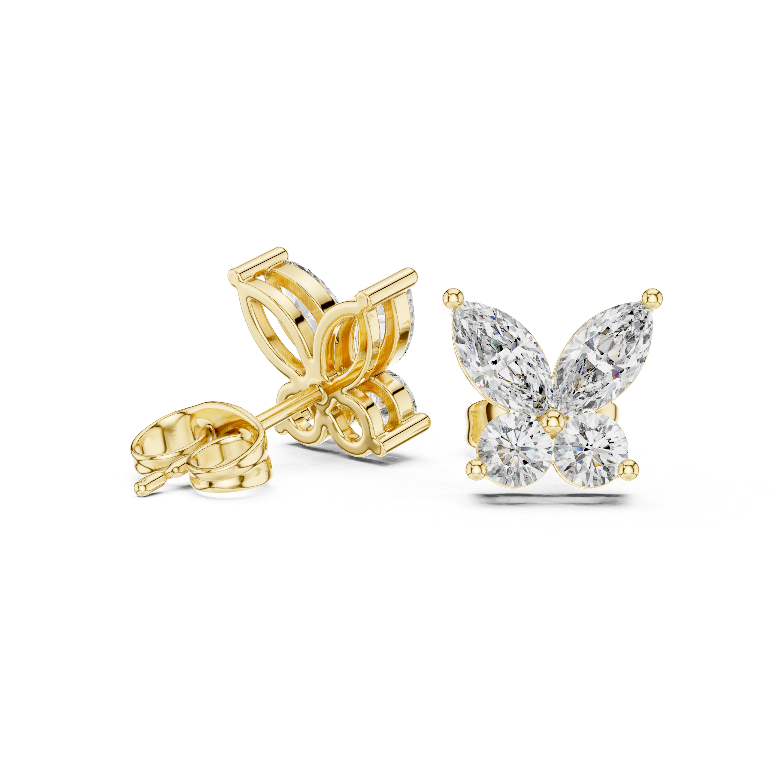 Premium marquise and round diamond butterfly cluster stud earrings modern design