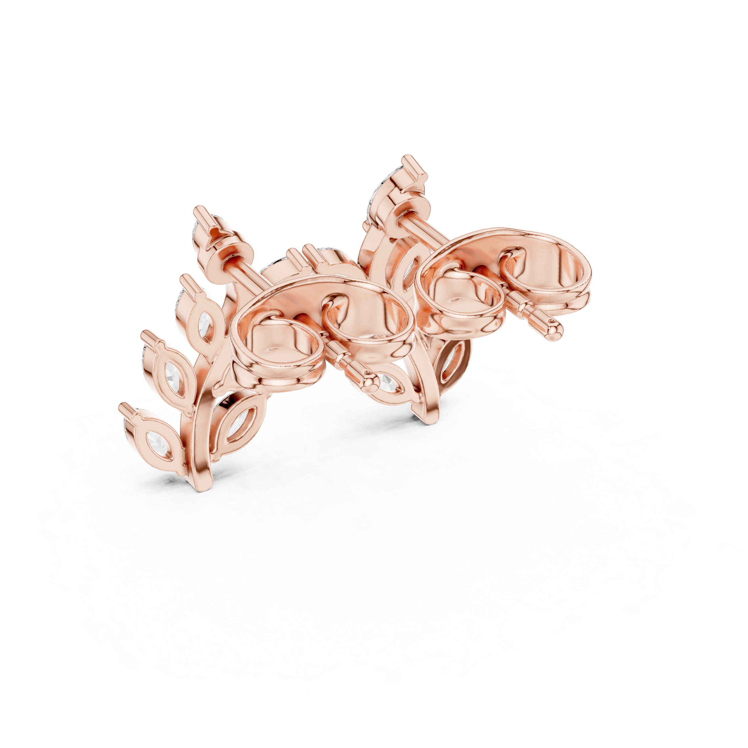 Elegant marquise cut diamond leaf vine stud earrings design