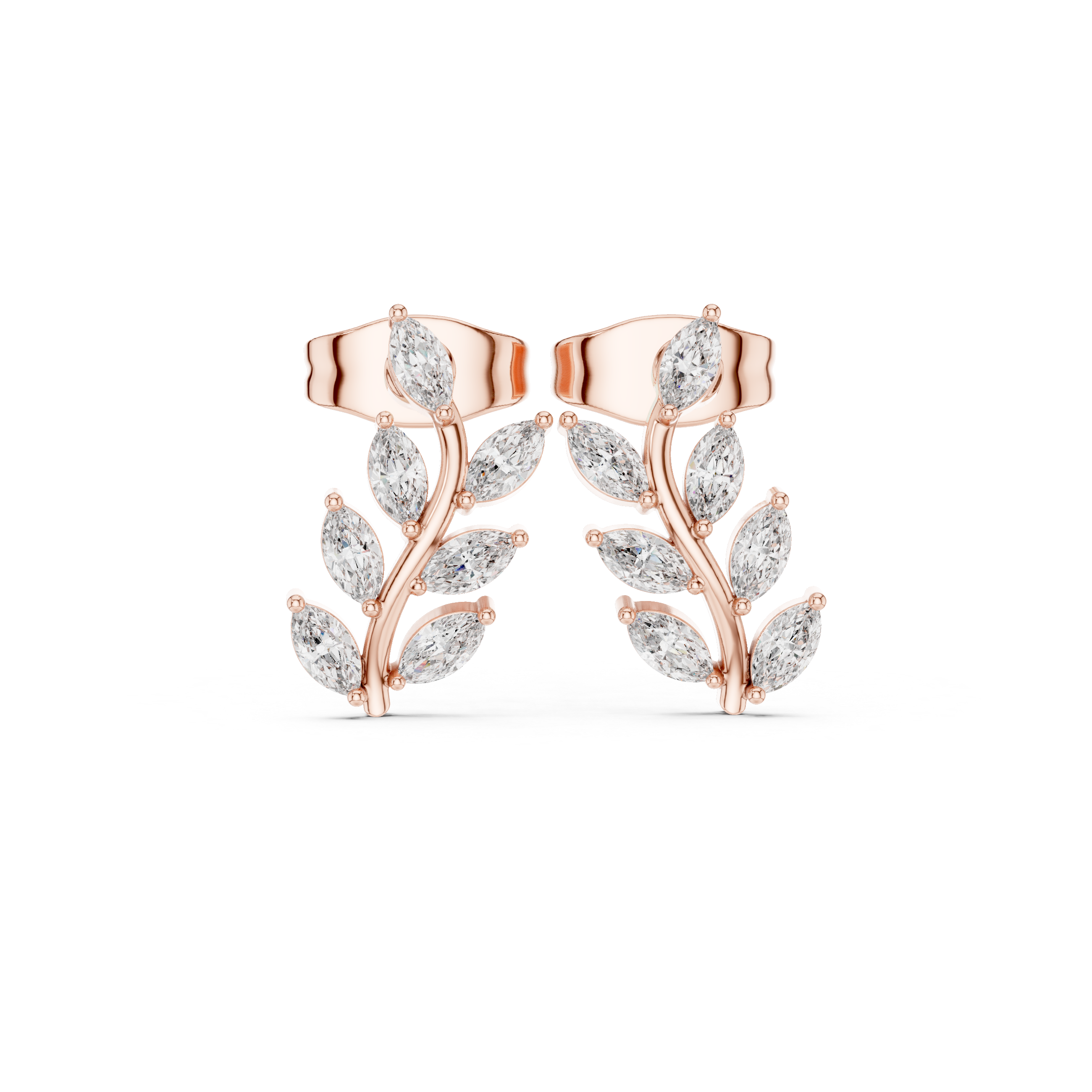 Marquise cut diamond leaf vine stud earrings