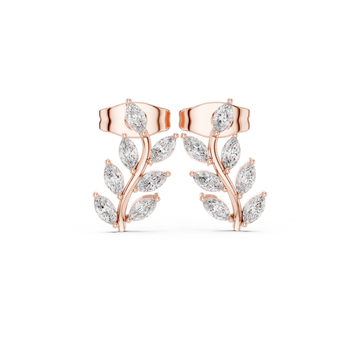 Marquise cut diamond leaf vine stud earrings