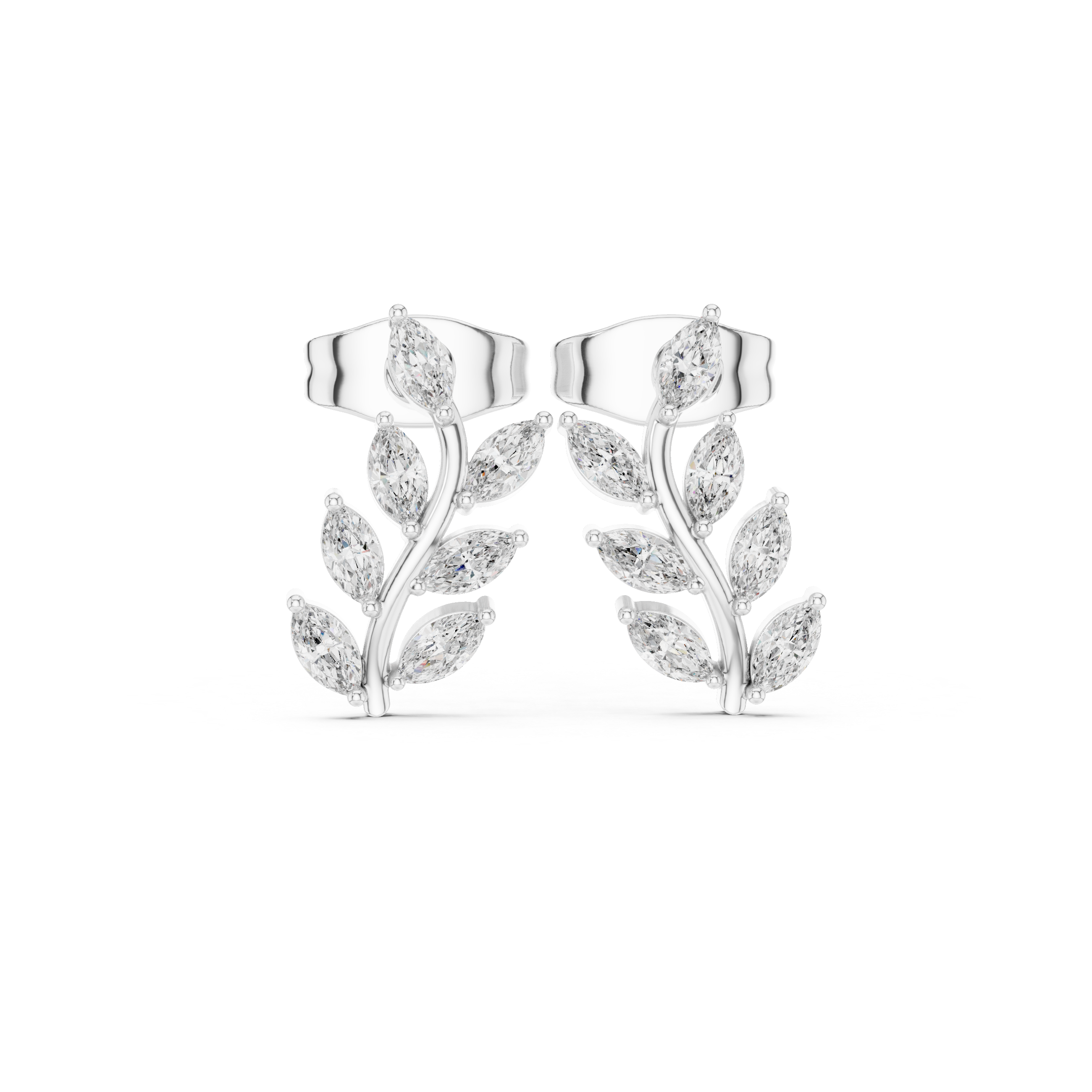 Fine jewelry marquise cut diamond leaf vine stud earrings
