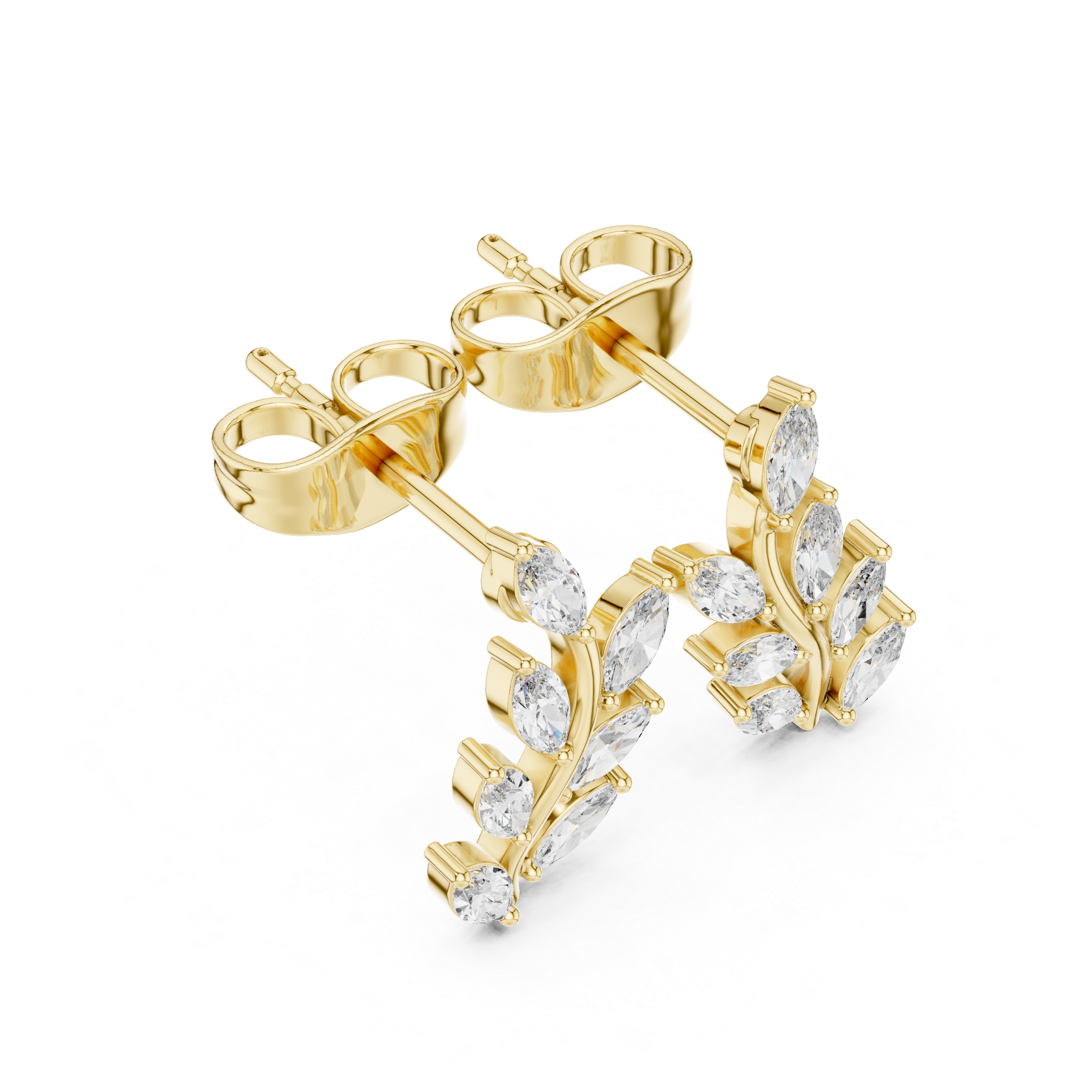 Brilliant marquise cut diamond leaf vine earrings shine detail