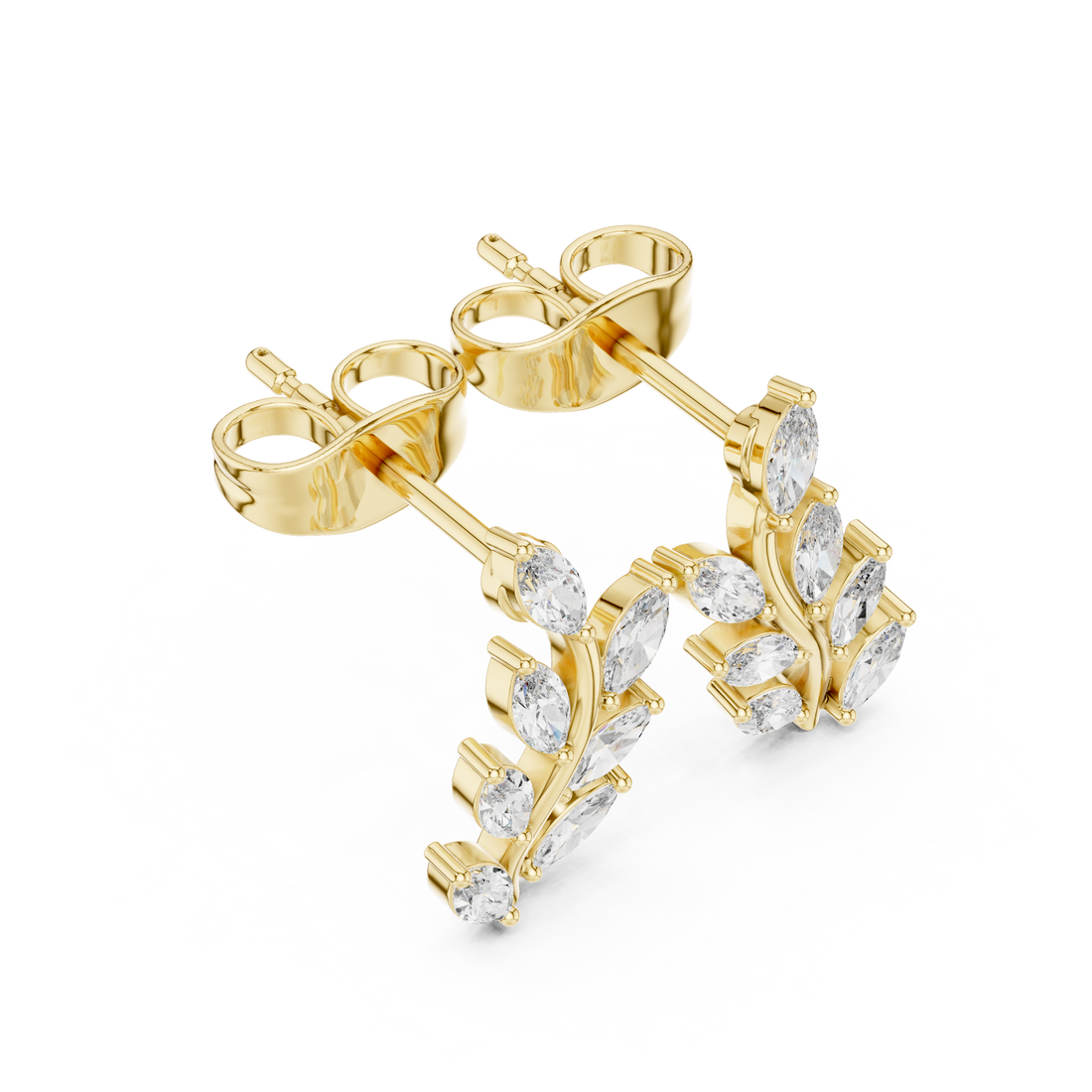 Brilliant marquise cut diamond leaf vine earrings shine detail