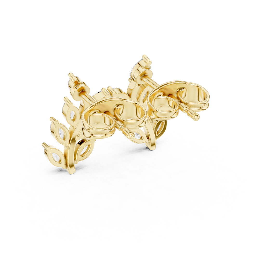 Marquise cut diamond leaf vine stud earrings nature inspired style
