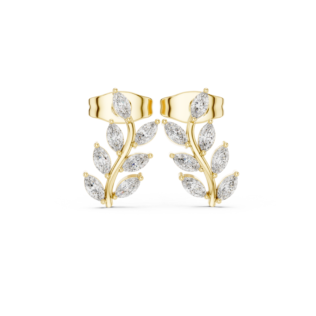 High shine marquise cut diamond leaf vine stud earrings