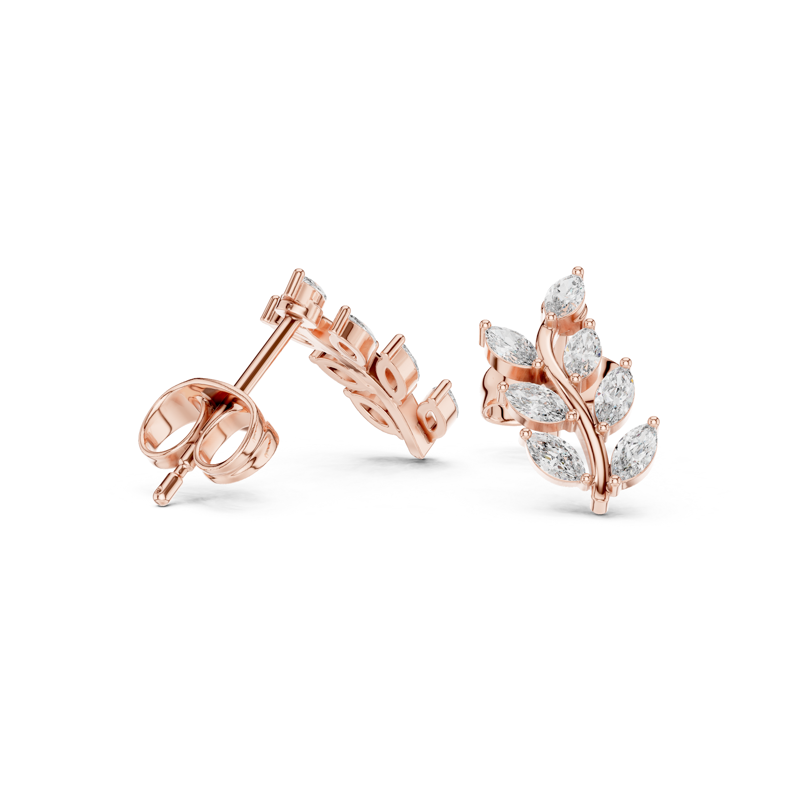 Timeless marquise cut diamond leaf vine stud earrings elegant look
