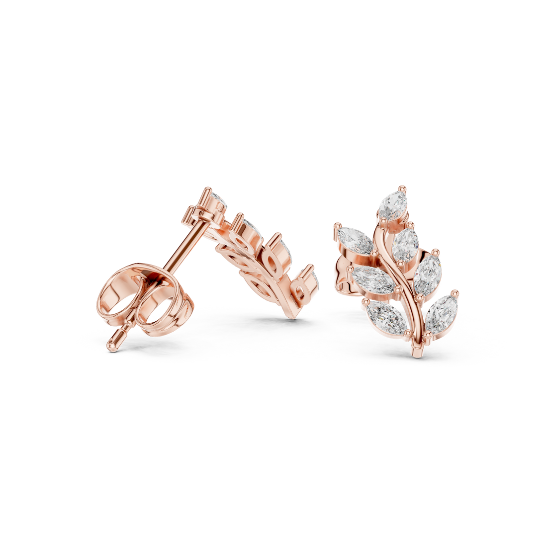 Timeless marquise cut diamond leaf vine stud earrings elegant look