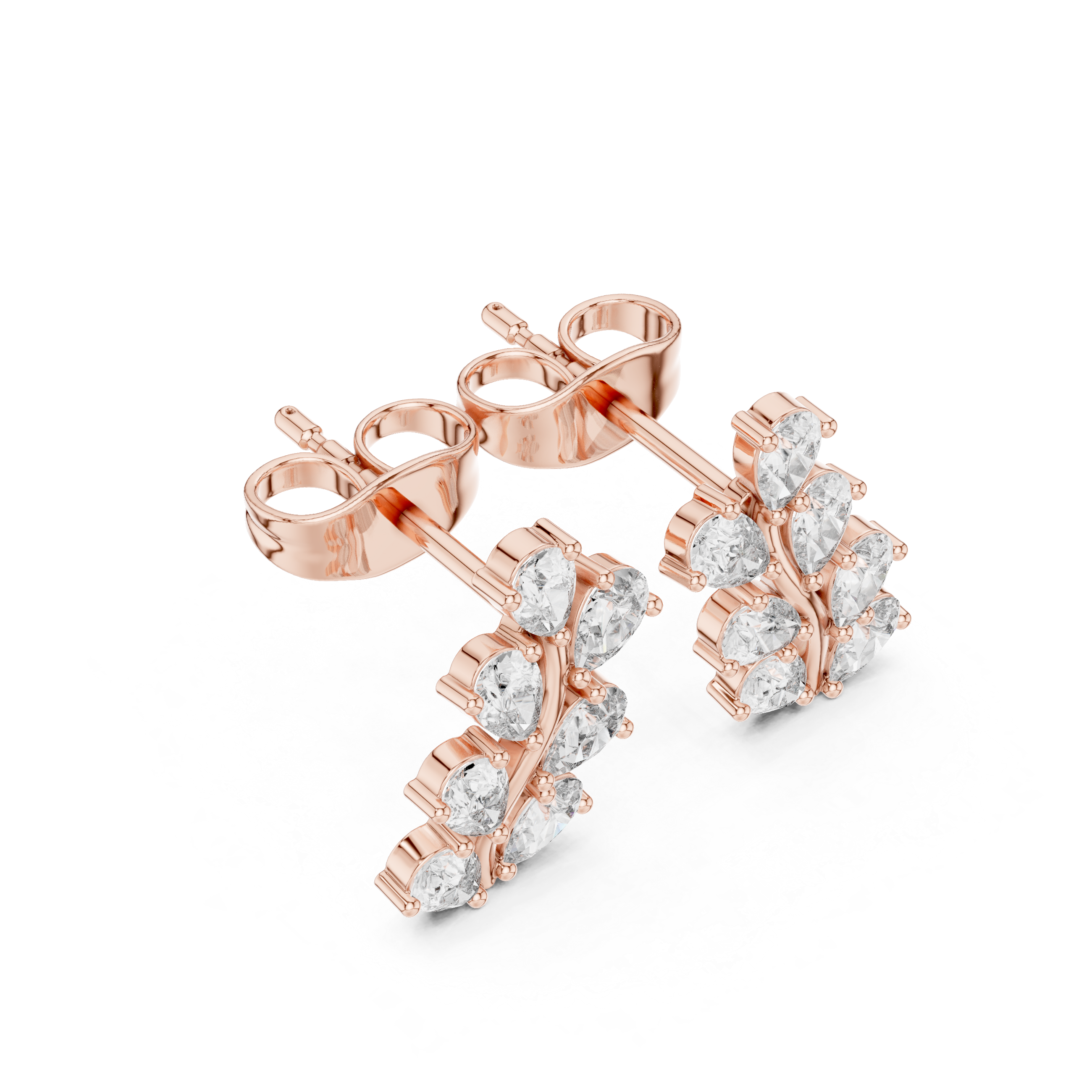 Leaf cluster stud earrings with pear cut diamonds