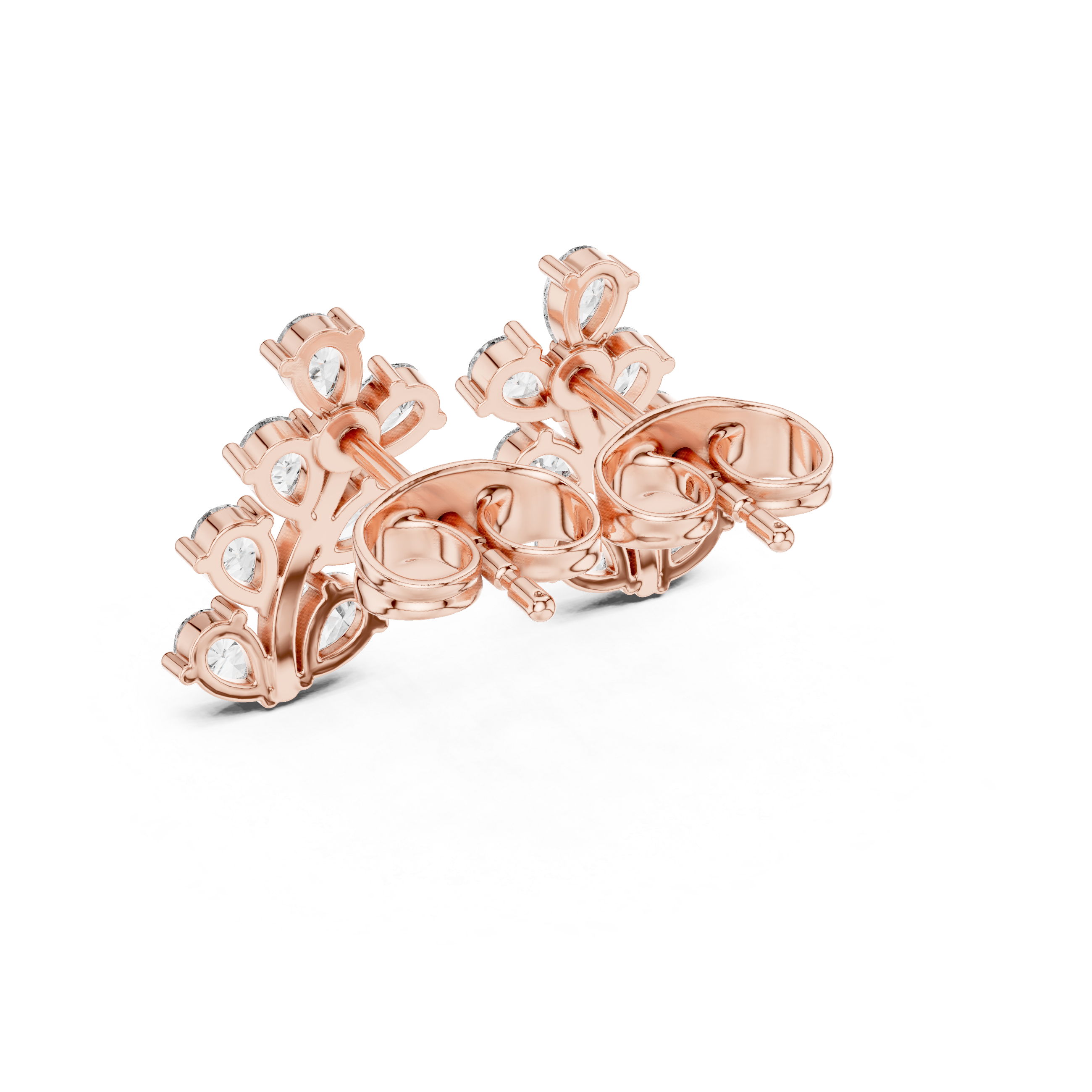 Elegant pear cut diamond leaf cluster stud earrings design