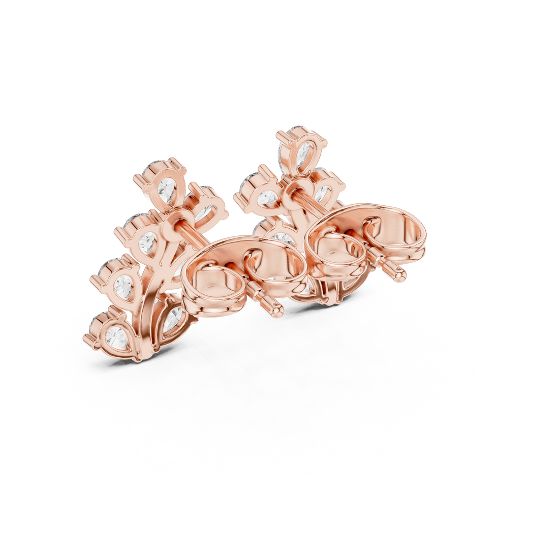 Elegant pear cut diamond leaf cluster stud earrings design