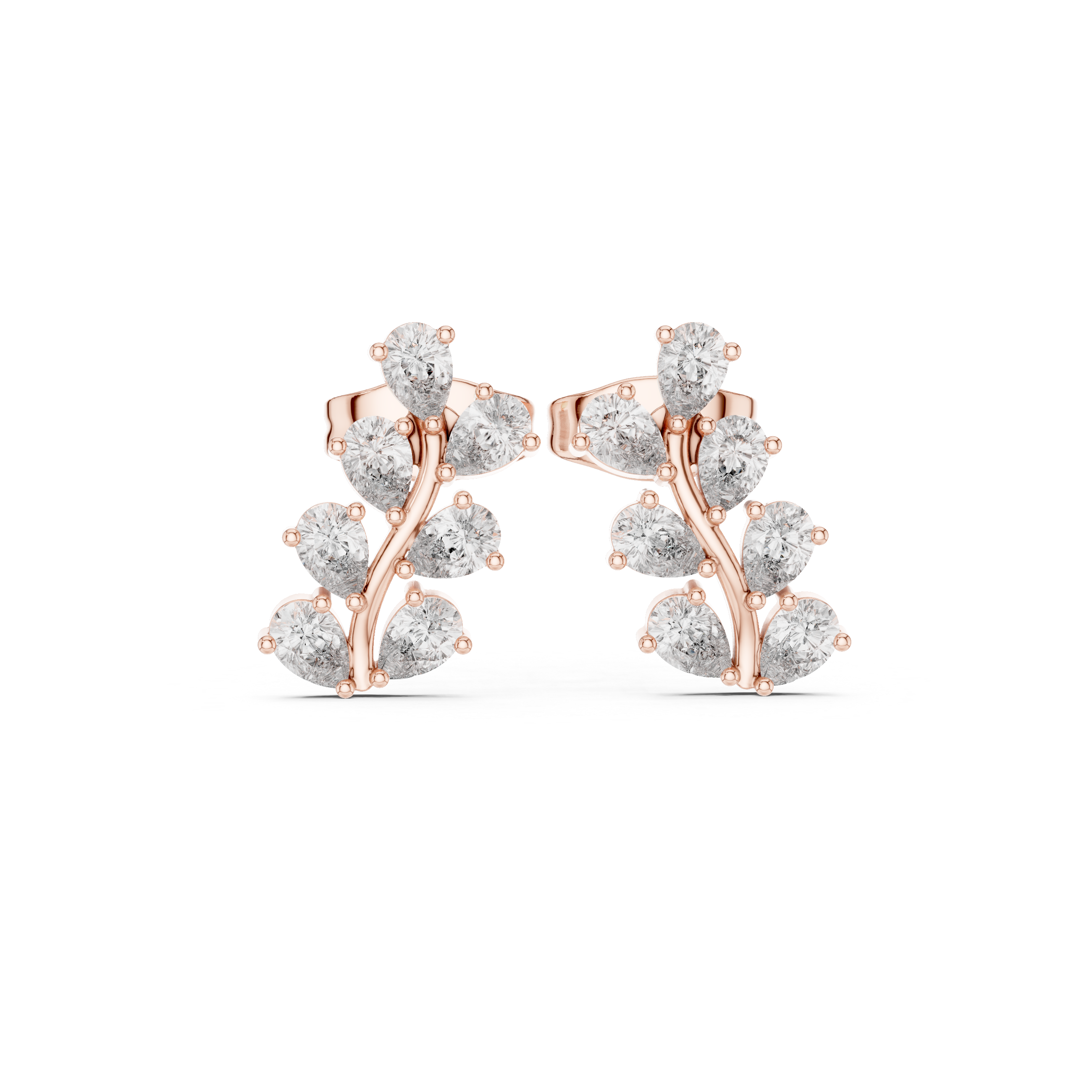 Pear cut diamond leaf cluster stud earrings