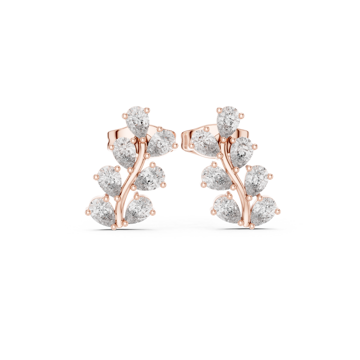 Pear cut diamond leaf cluster stud earrings