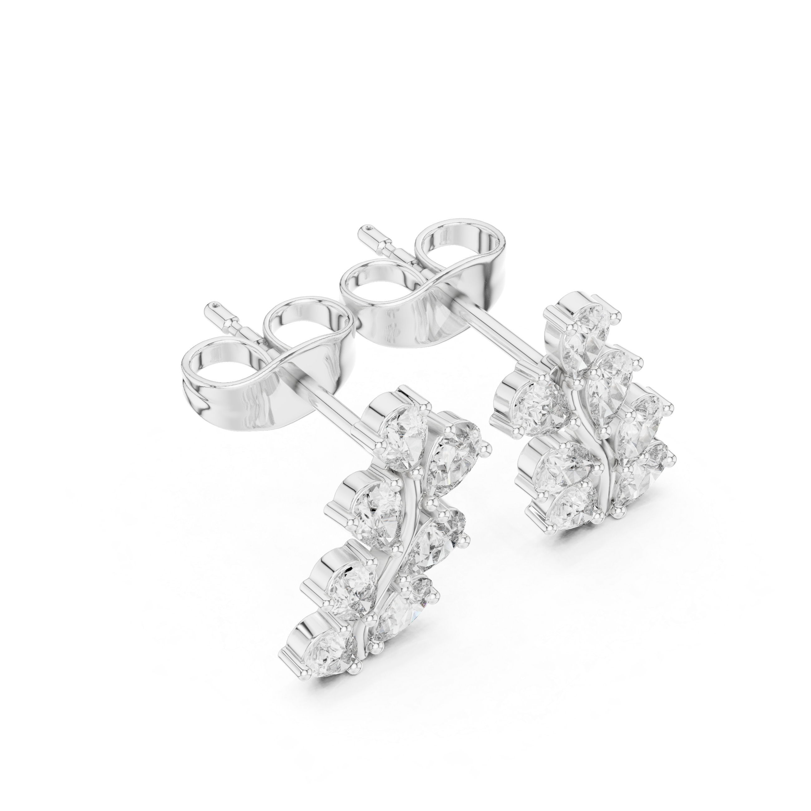 Sparkling pear cut diamond leaf cluster stud earrings close-up