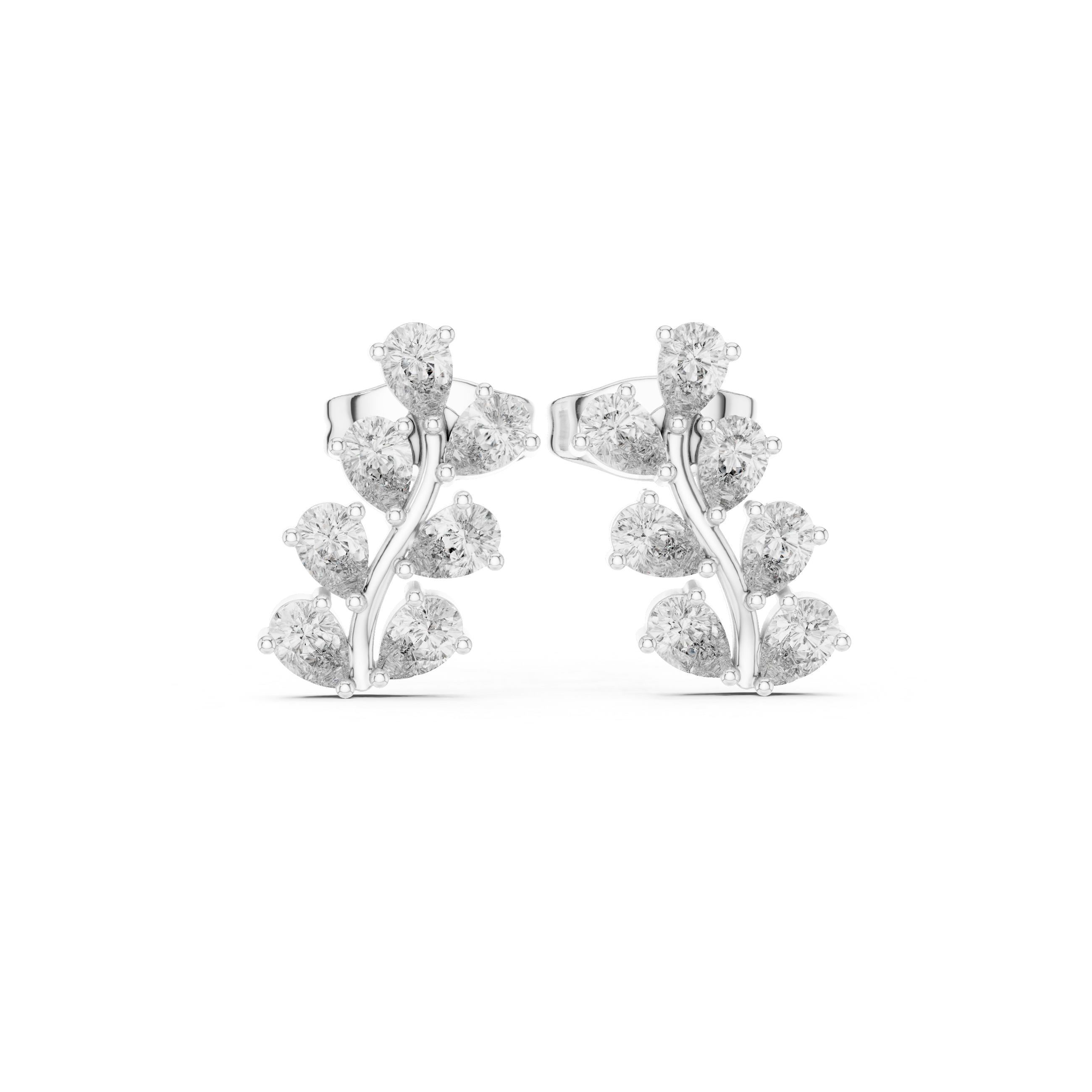 Fine jewelry pear cut diamond leaf cluster stud earrings