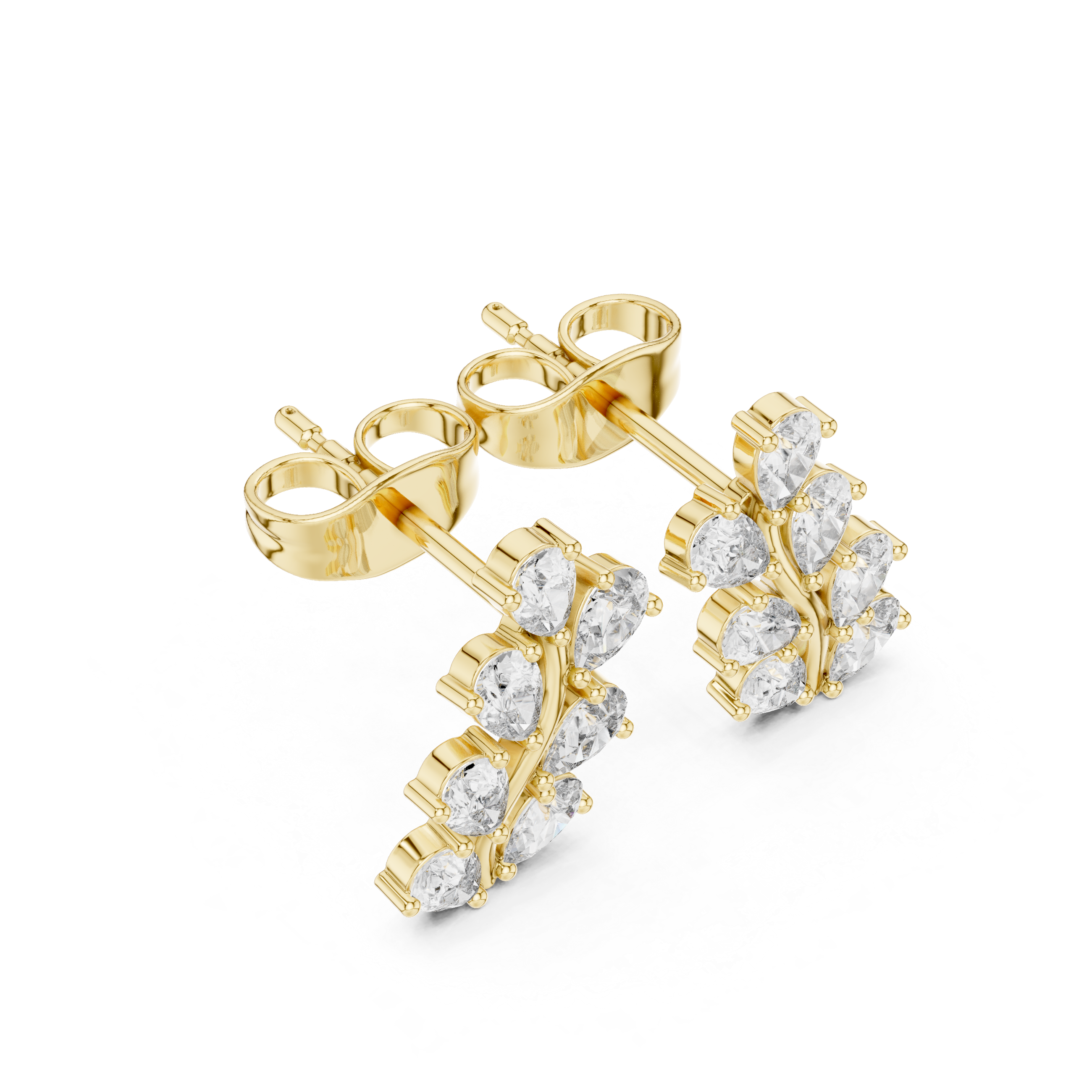 Brilliant pear cut diamond leaf cluster earrings shine detail