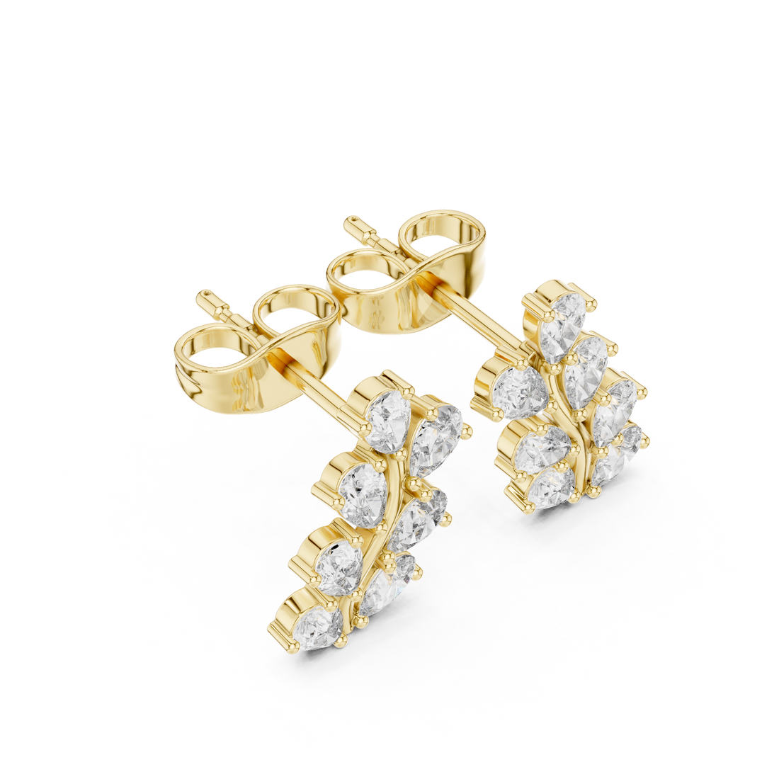 Brilliant pear cut diamond leaf cluster earrings shine detail