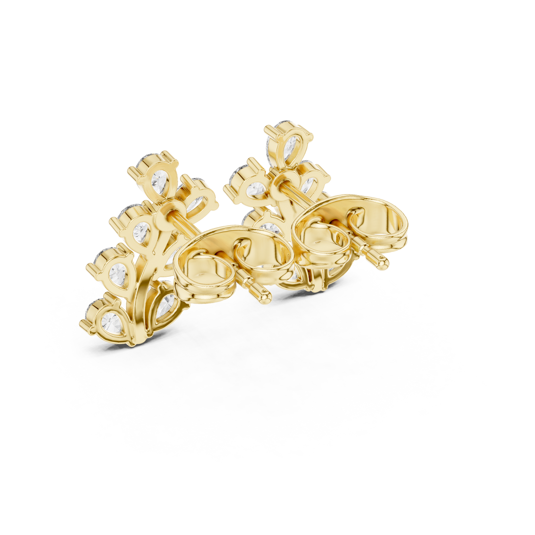Pear cut diamond leaf cluster stud earrings nature inspired style