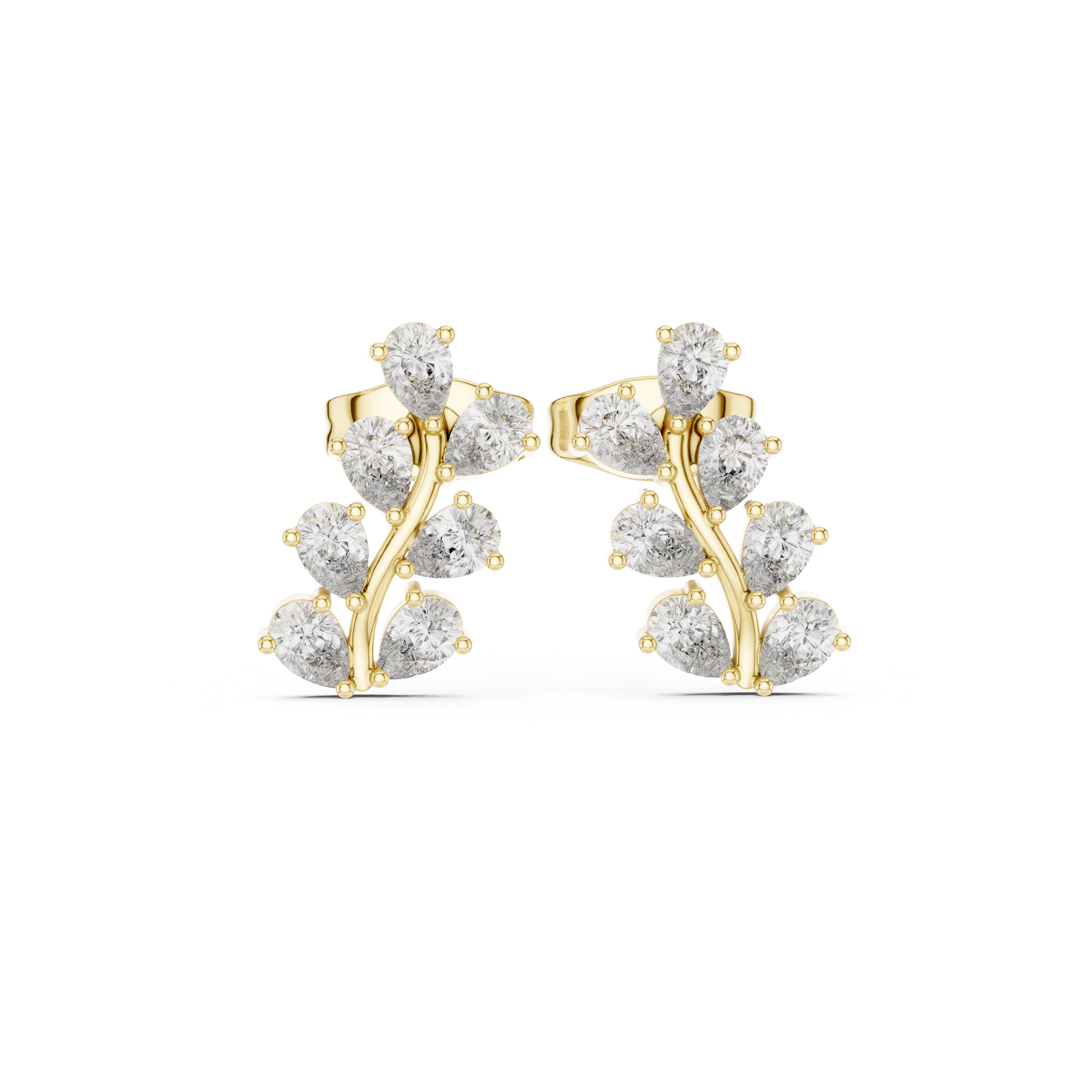High shine pear cut diamond leaf cluster stud earrings