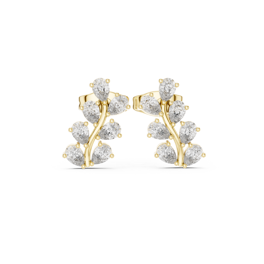 High shine pear cut diamond leaf cluster stud earrings